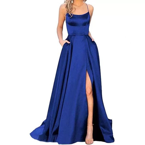 Elegant Women Spaghetti Strap Sleeveless Waist Side Split Maxi Long Slim Dress Female Party Chic Vestidos Dresses_ecoleips.com