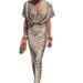 Women's Clothing Tight Printed Twisted Mid Waist Sexy V Neck Spring Dress_ecoleips.com