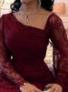 Sexy Lace Slanted Neck Women's Evening Dress Autumn New Long Sleeved High Waist A-line Dress Elegant Pleated Slim Fit Maxi Dress_ecoleips.com