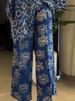 K Women's New Sweet And Fresh Printed V-neck Bat Sleeve High Waisted Straight Leg Pants Two-piece Set_ecoleips.com