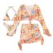 Women's Floral Print Beach Dress Bikini Set 4-Piece Swimsuit With Modest Long Sleeve Design - Polyester & Spandex Blend For Swimming & Water Sports_ecoleips.com