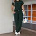 Women's Casual Solid Color Short Sleeve Top With High Waist Straight Leg Pants Set - Breathable Polyester Two-Piece Outfit For Spring Summer Fall_ecoleips.com