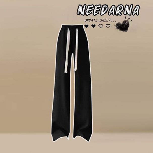 Women's Clothing Relaxed Patchwork Faux Two Piece Hoodie Set With Straight Leg Wide Leg Pants Casual Loose Fitting Clothing_ecoleips.com