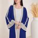 Elegant Muslim Abaya Dress With Lace Trim – Modest Long Sleeve Maxi Dress For Women (Blue) | Flowy Polyester Chiffon Prayer Dress_ecoleips.com