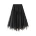 2025 Autumn Women's Elastic Waist Fashion Beaded Versatile Slimming Solid Color Mid-Length Mesh Skirt 0890_ecoleips.com