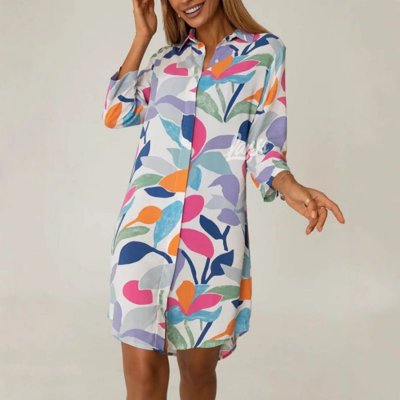 Elegant Fashion Print Lapel Single Breasted Cardigan Dress Women Casual Party Office Dress Ladies Elegant Daily Wear Dress_ecoleips.com