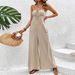 Voya Women's Summer All Cotton Knitted High Waisted Wide Leg Slightly Flared Sleeveless Jumpsuit With Elegant European And American Temperament_ecoleips.com
