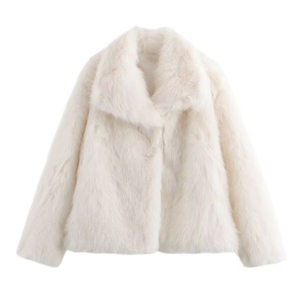 Women’s Faux Fur Plush Coat – European & American Style Winter Jacket, Lapel Design, Multi-Color Options_ecoleips.com