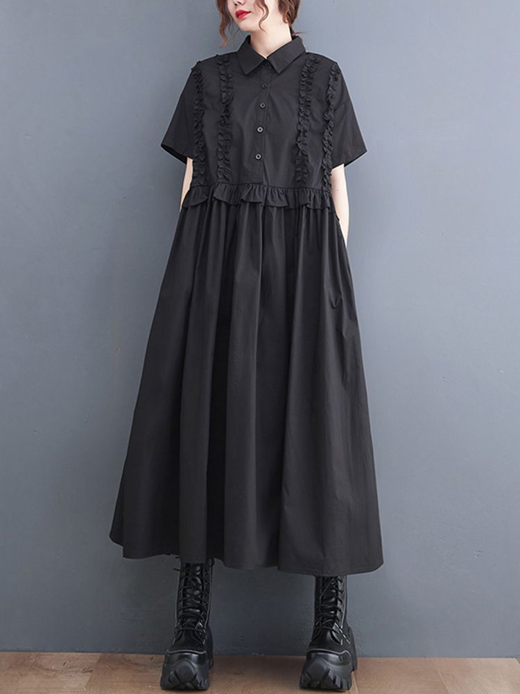 2026 Spring Summer New Patchwork Shirt Dresses For Women Short Sleeve Loose Casual Vintage Long Dress Fashion Elegant Clothing_ecoleips.com