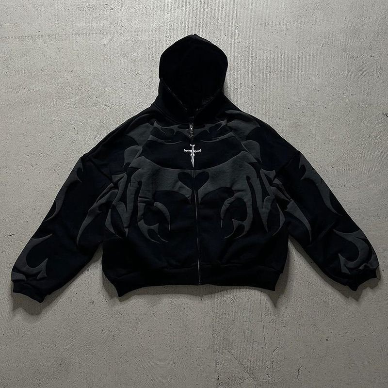 Women's Oversized Letter Print Hooded Cardigan – Streetwear Zip-Up Sweatshirt (Black/White/Green, S-4XL)_ecoleips.com