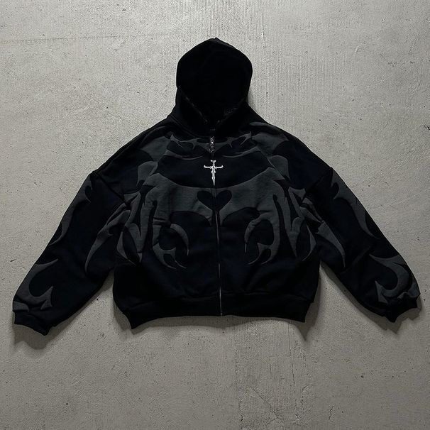 Women's Oversized Letter Print Hooded Cardigan – Streetwear Zip-Up Sweatshirt (Black/White/Green, S-4XL)_ecoleips.com