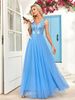 Women’s Clothing Multicolor Splicing Elastic Waist Sleeveless Double V Neck Evening Dress Tulle Embroidery Long Elegant A line Party Dress_ecoleips.com