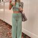 Women's Clothing Short Sleeved Cropped Tops Trousers Knitted Casual Suit_ecoleips.com