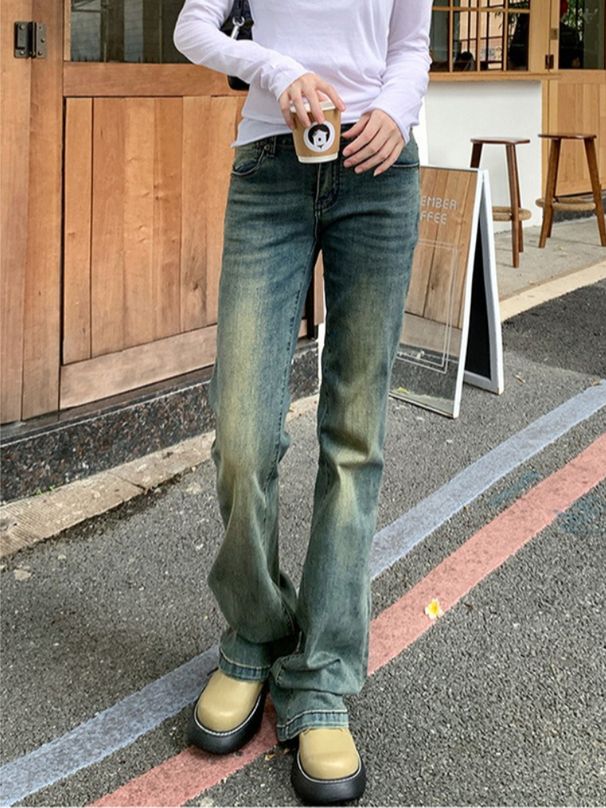 K American Hot Girl Vintage Denim Micro Flared Pants For Women's New Low Rise Slim Fit And Stretchy Flared Pants_ecoleips.com