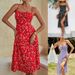 Women's Clothing Sexy Suspender Print Bottom Slit Dress_ecoleips.com