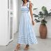 Women's Clothing High-Waisted Striped Patchwork Maxi Dress Spring/Summer Thin Lightweight Fresh Style_ecoleips.com