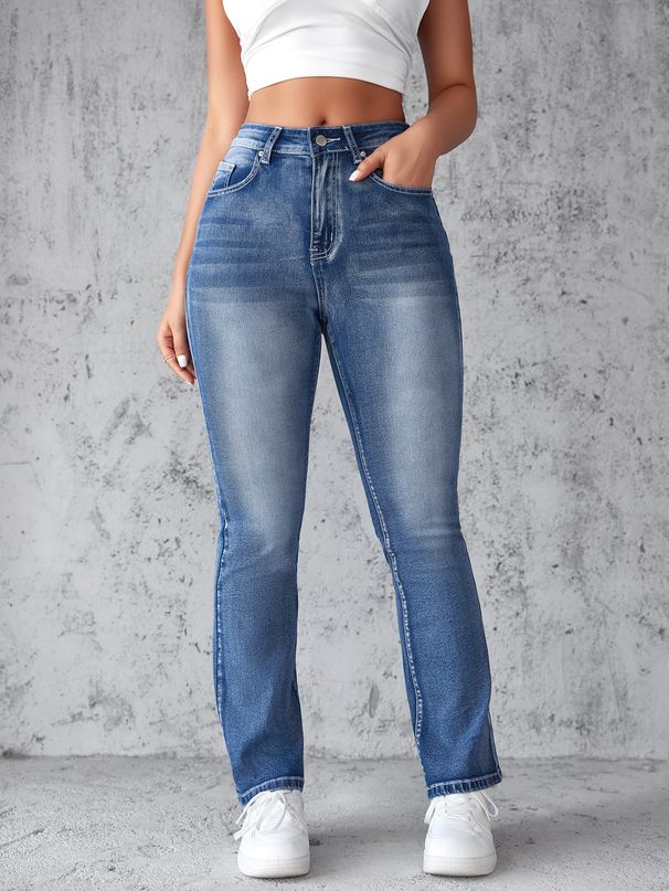Cross-border 2024 Summer New Fashion Trend Distressed Blue Patchwork High-Waisted Jeans For Women_ecoleips.com