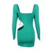 Women's Clothing Sexy Solid Color Chain Cutout Asymmetrical Long Sleeved Bodycon Dress_ecoleips.com