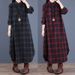 Women's Korean Style Patchwork Plaid Shirt Dress Loose Fitting Collar Long Sleeved Mid Length Cotton Linen Spring New_ecoleips.com