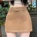 Khaki Suede High-Waisted Midi Skirt for Petite Women Hip Covering Retro Style A-Line Mini Skirt for Autumn And Winter_ecoleips.com