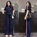 Women's Summer Casual Fashion Two Piece Set Cartoon Puppy Print Short Sleeved Top Wide Leg Pants Side Striped Wide Leg Pants_ecoleips.com