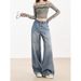 2025 Spring/Summer New Light Blue Wide-Leg Jeans For Women, Unique Design, High Waist, Slimming, Versatile, Floor-Length_ecoleips.com