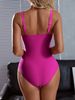 Plain Pleated One-Piece Swimsuit With Spaghetti Straps, Round Neck Stretch Swimsuit, Women's Swimsuit And Kimono Outfit_ecoleips.com