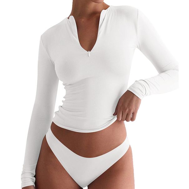 Women's Clothing High End Y2k Slim Fashion Pure Desire Style Half Zip Top T Shirt_ecoleips.com