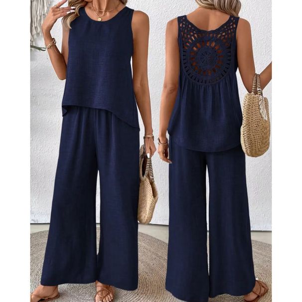 Solid Color Floral Back Suit Women's Casual Fashion Hollow Out Design New Arrivals_ecoleips.com