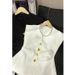 Women's Clothing Fashionable Collar Button Sleeveless Suit Vest Retro Waist Top_ecoleips.com