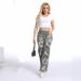 Women's Low-Rise Flared Jeans - Printed Botanical Design & Stretch Denim (S-2XL, Trendy Wide-Leg For Casual Chic)_ecoleips.com