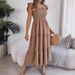Women's Clothing Solid Color Square Collar Ruffled Waist A Line Long Skirt_ecoleips.com