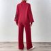 Elegant Women's Autumn Winter Outfit - Embroidered Ribbon Lantern Sleeve Sweater With Wide Leg Pants Set_ecoleips.com