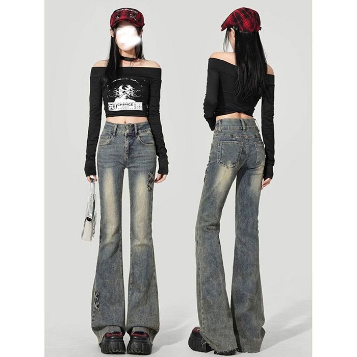 Retro High-waisted Micro-flared Jeans For Women, 2026 Summer Thin New Slim-fit Petite Popular Bootcut Pants_ecoleips.com