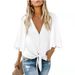 Women's Clothing Summer Temperament Commuting Sun Protection Loose Chiffon V Neck Knotted Shirt_ecoleips.com