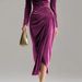 K Women's New Sexy Long Sleeved Slimming Pleated Long Slit Hip Hugging Dress_ecoleips.com