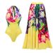 Women's Bright Yellow Printed One Piece Swimsuit European American Style Sexy Vacation Cross-Border Hot Selling 2026_ecoleips.com