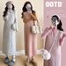 Autumn Winter New Korean Fashion Ruffled Edge 2-Piece Maternity Dress_ecoleips.com