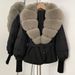 Women's Slim Fit Down Jacket With Detachable Fox Fur Collar, Warm Winter Coat For Petite, Mid-Length Puffer Coat With Belt_ecoleips.com