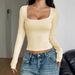 Y2K Aesthetic Long-Sleeve T-Shirt For Women – Stretchy Polyester Slim Fit, U-Neck Layering Essential_ecoleips.com