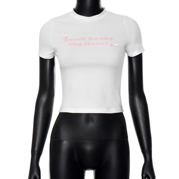 Y23TP626 Women's Autumn New Letter Printed Round Neck Short Sleeve Open Navel Top T-shirt For Women_ecoleips.com
