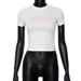 Y23TP626 Women's Autumn New Letter Printed Round Neck Short Sleeve Open Navel Top T-shirt For Women_ecoleips.com