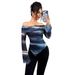 European And American Cross-border 2026 New Women's Knitted Mesh Printed Off-shoulder Long-sleeve Slim-fit T-shirt Top_ecoleips.com