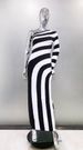 Autumn And Winter Black And White Striped Sexy High Split Shoulder Dress Simple And Fashionable_ecoleips.com