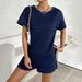 Women's Clothing Summer Solid Color Knitted Round Neck Tops And Shorts Casual Two Piece Suits_ecoleips.com