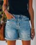 Women's Clothing Casual Washed Denim Shorts Straight Leg Pants Torn Hole Design Polyester Fiber Shorts_ecoleips.com