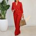 Elegant Wide-Leg Jumpsuit With Notch Lapel - Stretchy Polyester Blend For Office & Evening Wear (Black/White/Red/Navy, S-XXXL)_ecoleips.com