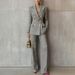 Women's Clothing Chic Checkered Pantsuit For Women – Office-Ready Blazer & Trousers Set With Slim Fit & Stretch Polyester (Pink-Blue Mix, S-XXL)_ecoleips.com