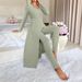 Women’s Clothing Design Round Neck Split Long Sleeve Two Piece Suit Ribbed Spring_ecoleips.com