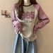 Real Shot Of American-style Color-blocking Round-neck Short Sweatshirt For Women, Spring And Autumn New Popular Fashion_ecoleips.com